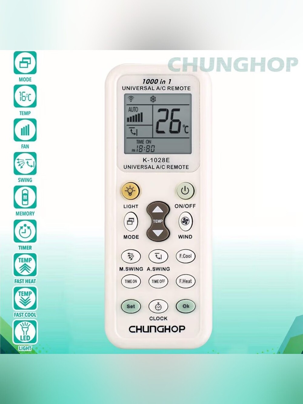 Universal AC Remote Control K-1028E for LG Samsung Daikin Gree Midea Toshiba